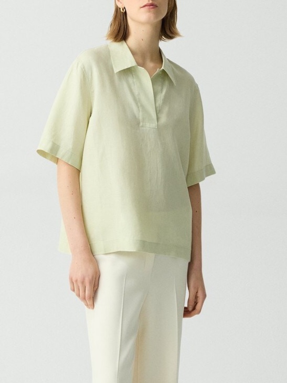 Theory Relaxed Boxy Linen Polo Top